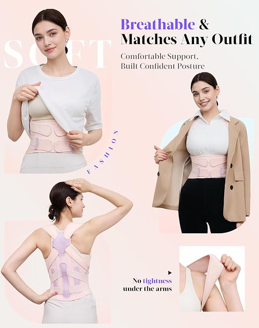Posture Corrector for Women and Men, Full Back Support Brace, Adjustable Shoulder Straightener, Improving Posture, Relief Upper and Lower Back, Neck Pain, Pink, Small