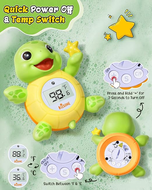 Baby Bath Thermometer, Digital Water Temperature Monitor for Newborns & Toddlers, Accurate Temperature Readings, BPA-Free, °F/°C, Floating Turtle Toy with Bath Water Safety