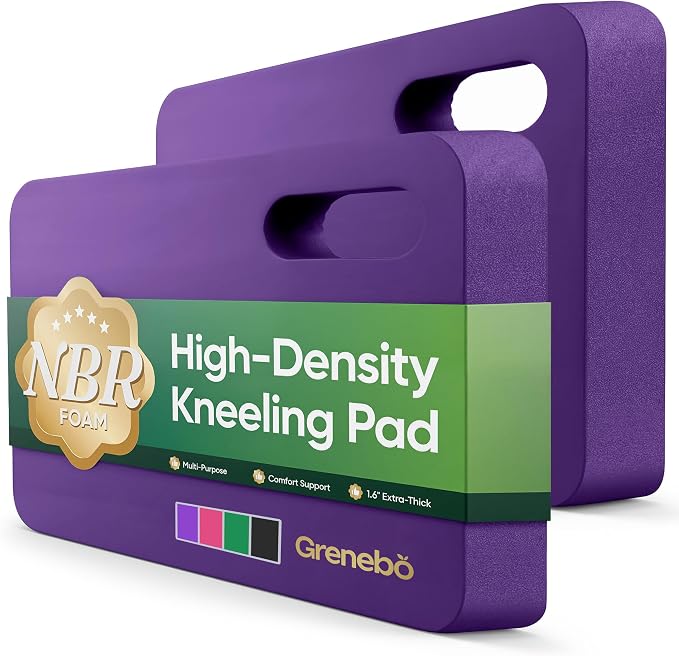 Grenebo 2-Pack Kneeling Pads, Extra Thick NBR, 17.3 x 11 x 1.6 in, Purple | Soft NBR Foam Cushion for gardening kneeling pad use, Knee pad support for Gardening, Baby Bathing, Exercise and Work