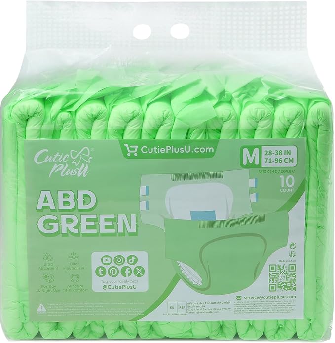 CutiePlusU Disposable Diaper 10 Pieces Protective Underwear Absorbent Briefs Dry Surface- Green (Medium 28"-38")