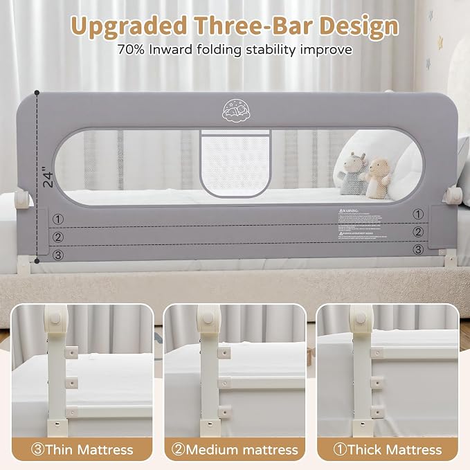 Bed Rail for Toddlers,71in Foldable Bed Rail for Baby, Baby Bed Rail Guard with Reinforced Carbon Steel Frame&Connectors for Twin Full Queen King Bed