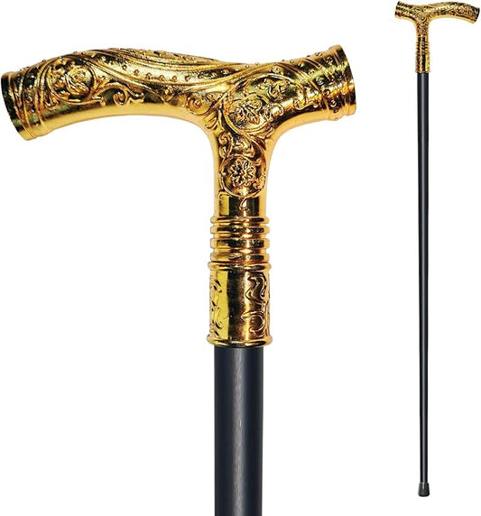 Walking Cane for Men & Women - 36.5 inch Heavy Duty 500+ lbs Capacity, Ergonomic Handle, Decorative & Ornate Fancy Design, Gothic & Goth Elegant Matte Black & Gold Artistry, Metal Cane