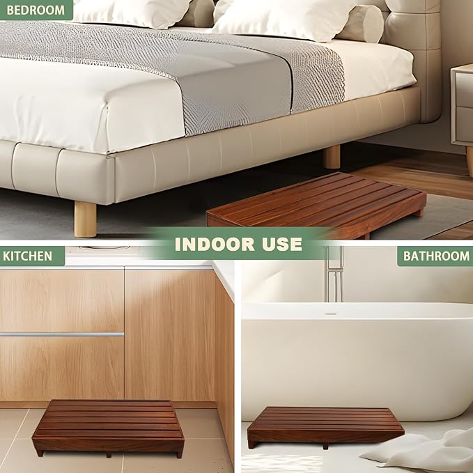 3.5'' Height Wooden Step Stool for Elderly Adults & Kids, Durable Heavy Duty Wooden Foot Stool, Mobility Indoor Kitchen Toddler Step Stool for Bathroom Sink, High Bed and Outdoor Garden