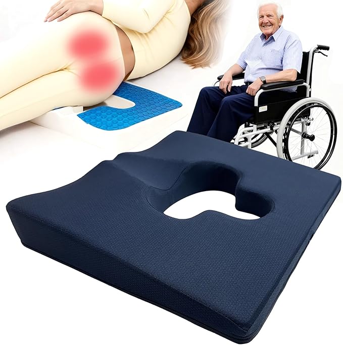 Gel Memory Foam Wheelchair Seat Cushion,Bed Sore Cushions for Butt,Butt Pillow for Pressure Sore&Ulcer Pain,Sciatica &Coccyx Pain Relief,Hemorrhoid Pillow for Chairs,Washable-Cover(Blue)