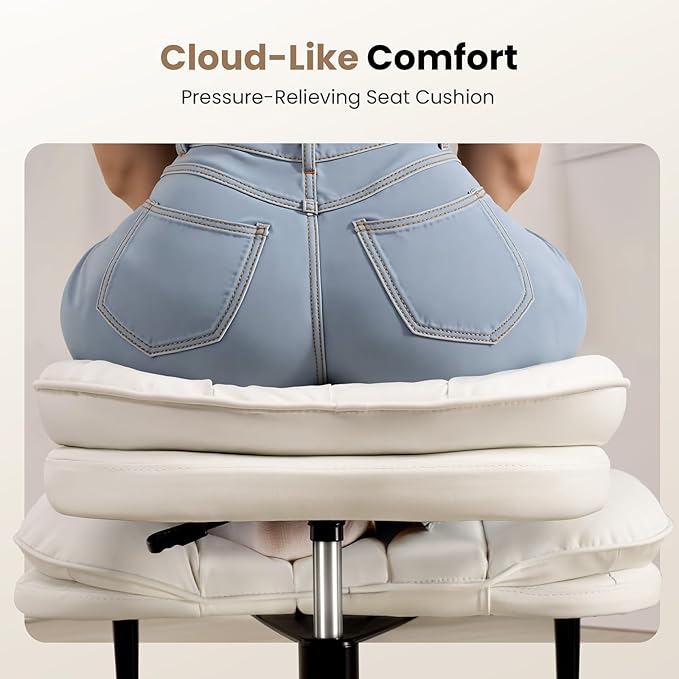Cross Legged Office Chair, Ergonomic Cloud Criss Cross Desk Chair, Meditation Chair with Wheels, Height Adjustable Seat for ADHD, Wide Kneeling Chair with Back Support
