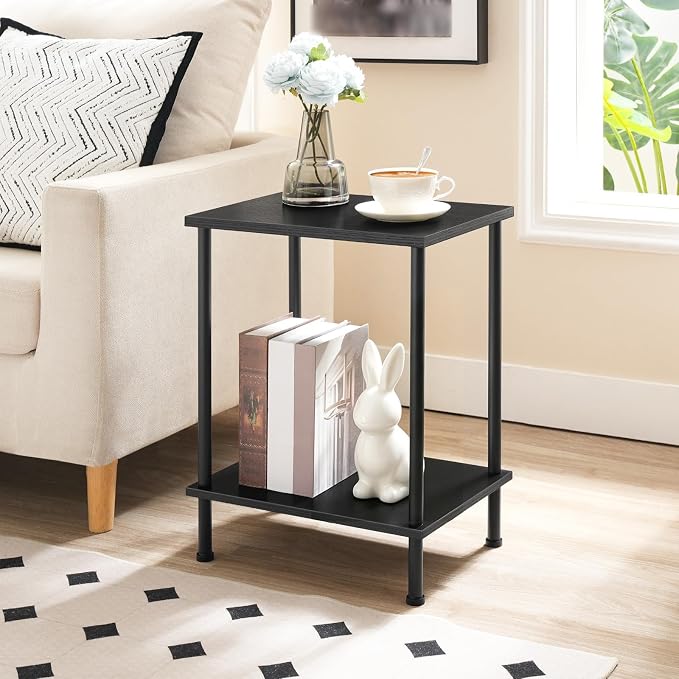 HOOBRO End Table, Small Side Table, Nightstand with 2-Layer Storage Shelves, Sofa Table for Small Spaces, Living Room, Bedroom, Stable Frame, Easy Assembly, Black BB09BZ01