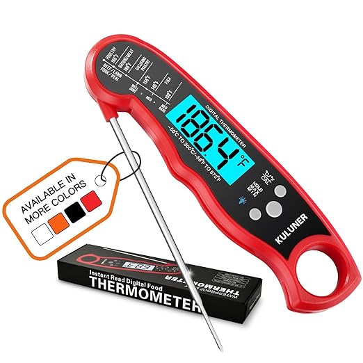 Instant Read Meat Thermometer, Digital Food Thermometer with 4.6" Folding Probe, IP67 Waterproof, Backlight & Calibration, 2-3s Fast Reading for Kitchen Grilling BBQ Cooking Candy - Red