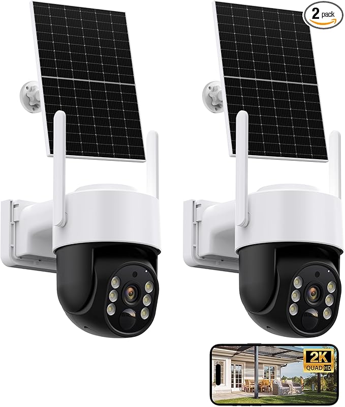 Solar Security Cameras Wireless Outdoor, 2.4GHz Dual WiFi Cameras for Home Security, Battery Powered Outside Camera with Human Detection,Color Night Vision,2-Way Talk,Siren Alarm（2-Pack）