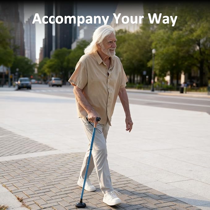 HEALTHBAZAAR Walking Cane with LED Light, Folding Canes for Men & Women with Shock Absorption - Adjustable, Lightweight Collapsible Walking Sticks with Comfort Grip Handle, Heavy Duty All Terrain Tip