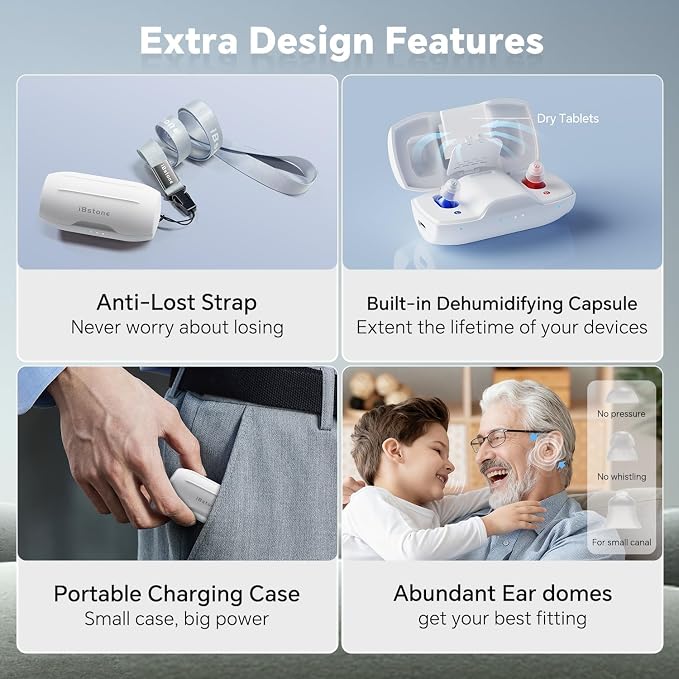 Nova Hearing Aids for Seniors Adults: Superior Sound Quality - Smart Noise Cancelling - No Feedback - 1.5Hrs Charging for 100Hrs Working - Come with Anti-Lost Lanyard - Over-the-Counter