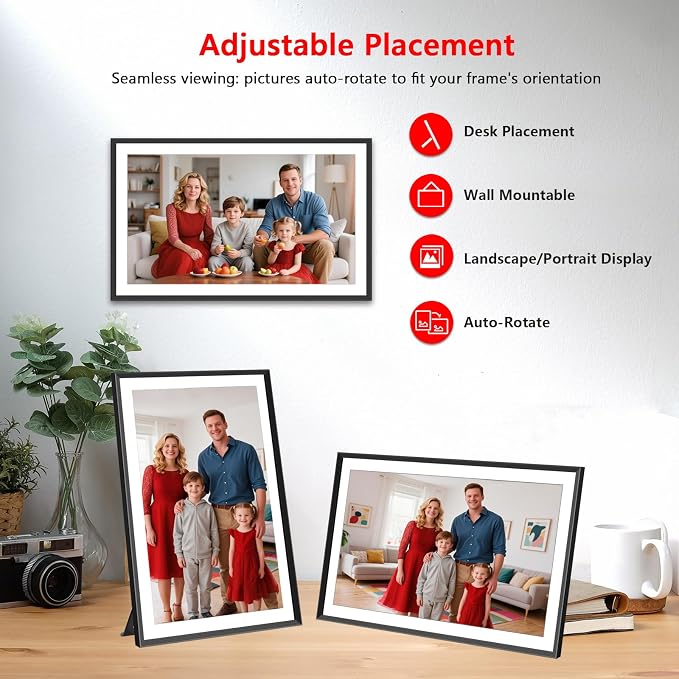 FRAMEO 15.6 Inch 32GB Large Digital Photo Frame, Digital Picture Frame WiFi, IPS HD Touch Screen, Photo Frame with Auto-Rotate Instant Share Photo/Video Sharing via Frameo App, Gift for Mom
