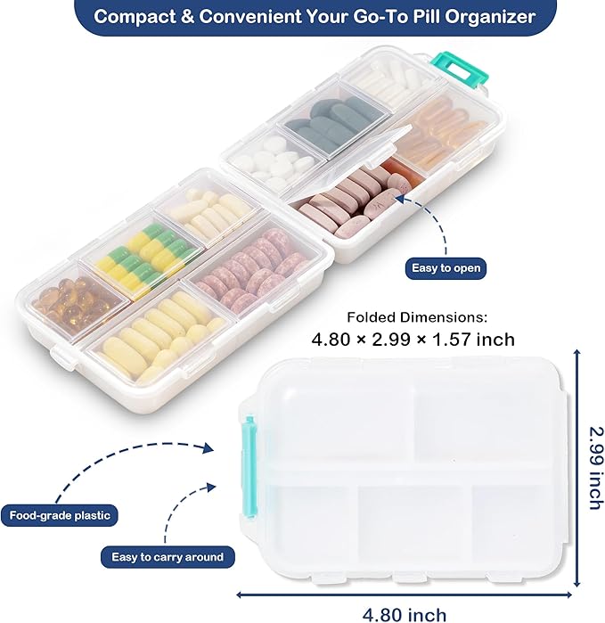 2026 New Extra Large Pill Box with Medicine Labels Travel Essentials Daily Med Container Mini Medication Organizer Storage Organizer Case 7 Day Pill Organizer(White)