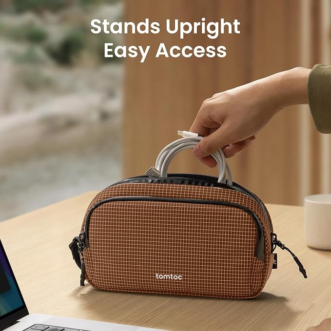 tomtoc Electronic Organizer Travel Case Performance, Water Resistant Dual Compartment Cable Organization Storage Bag for Charger, Cord, Phone, Hard Drive, Power Bank, Accessories Travel Essentials