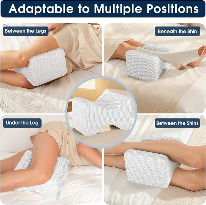 BlissTrends Memory Foam Knee Pillow, Knee Pillow for Side Sleepers, Leg Pillows for Sleeping Blood Circulation, Elevation Pillow for Spine Aligning, Sciatica, Hip, Knee, Ankle Pain, White, X-Large