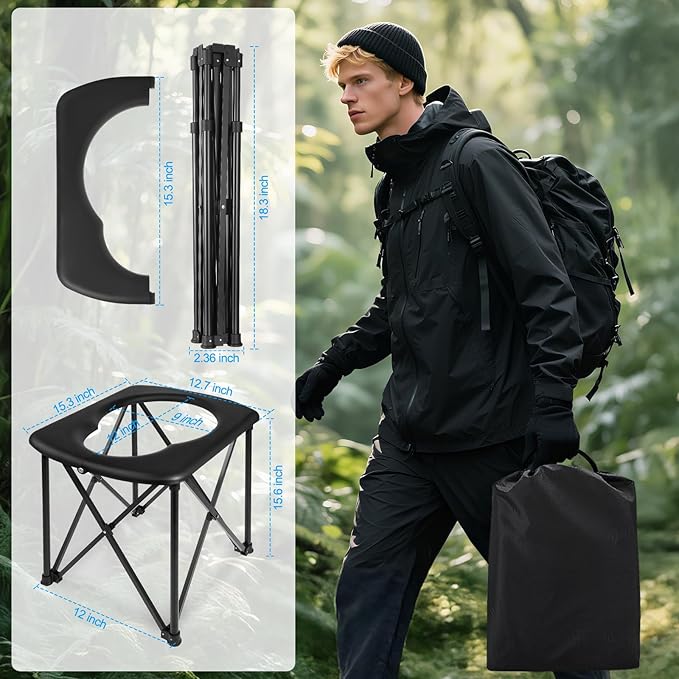15.6'' Portable Toilet for Camping, Ultralight Foldable Camping Toilet 2-Second Setup, 350LBS Portable Potty for Adults, Compact for Camping, Hiking, RV Travel, Trucker, Fishing, Beach, Outdoor Use