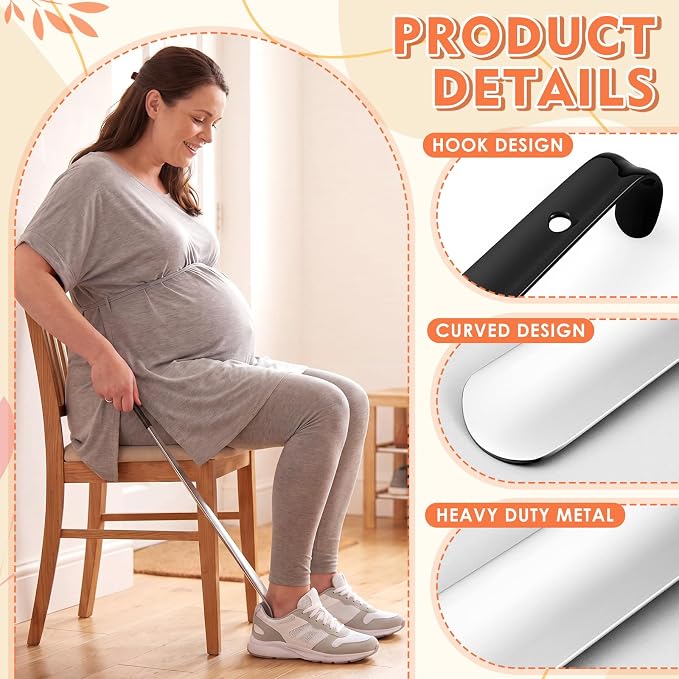 Geelin 2 Pcs 31.5'' Extra Long Handled Shoe Horn Metal Shoehorn for Men Women Multifunctional Stainless Dressing Stick for Elderly Disabled Limited Mobility, Standing Reach Assist for Senior (Mixture)