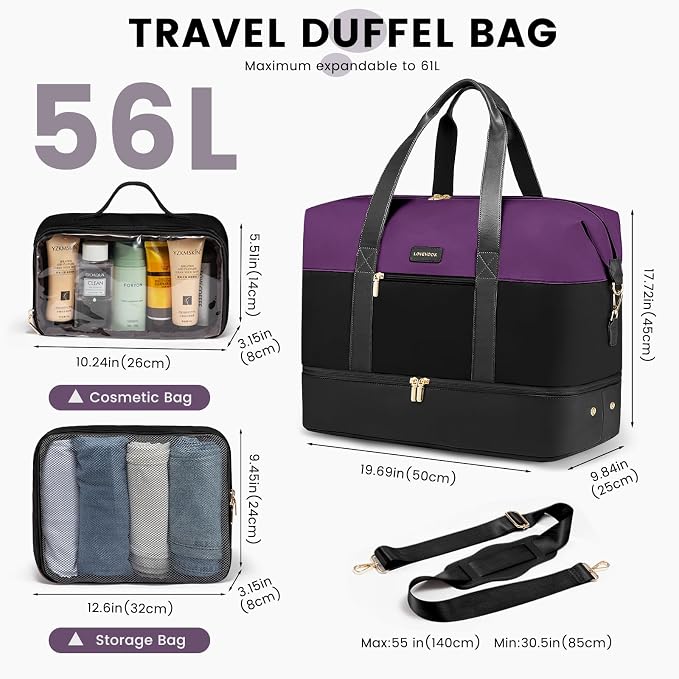 LOVEVOOK Weekender Bag for Women, Large Duffle Bag for Travel with 2 Packing Cubes, Carry on Overnight Bag with Shoe Compartment, Mom Hospital Bags for Labor and Delivery