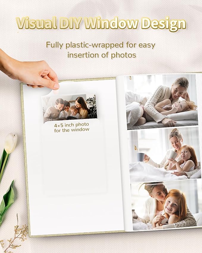 Artfeel Photo Album 4x6 with 300 Pockets,Slip-in Picture Albums,Linen Cover Memory Book with Front Window,White Page Vertical Photo Book for Wedding,Family,Anniversare,Baby,Vacation