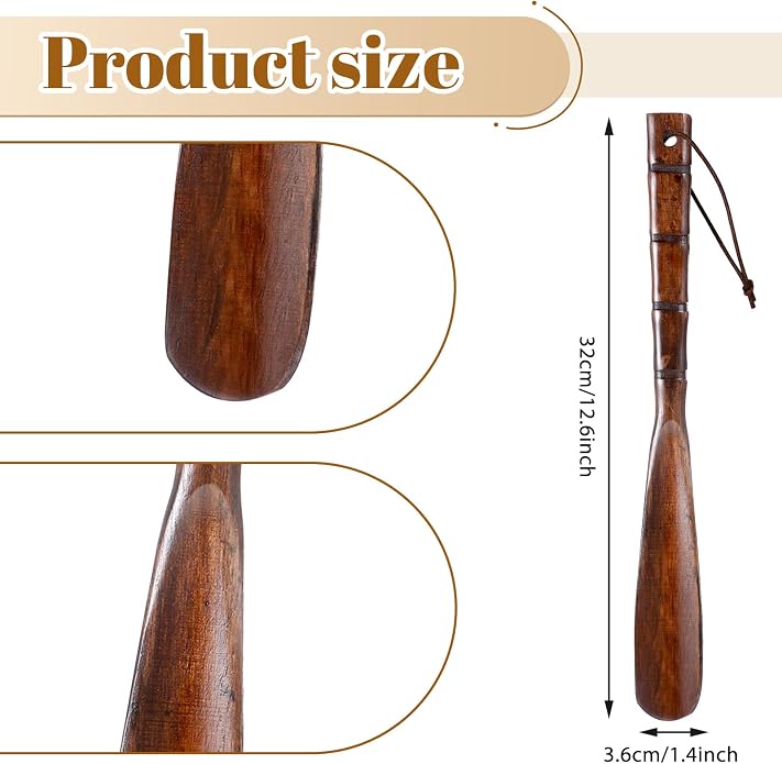 Premium Wooden Shoe Horn, 13" Shoe Horn Long Handle for Seniors Men Women Boot Horns Shoes Helper for Home or Travel Lazy Shoes Helper Spoons