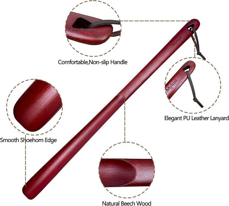 Myluxi Wooden Shoe horn Long Handle for Seniors Men,Women-23.6in Long Handled Shoehorn,Shoe Helper for Home/Travel