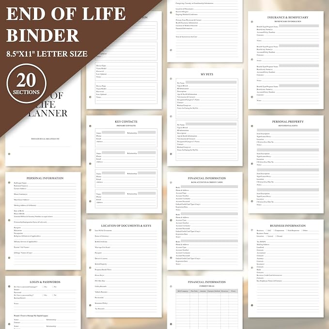 Lanpn End of Life Binder Organizer Death Planner 8.5"x11", Final Wishes & Estate Document Folder with 8 Dividers & 10 Letter Size Binder Pockets, When I Die Journal Before Death Life Plan Book, Blue
