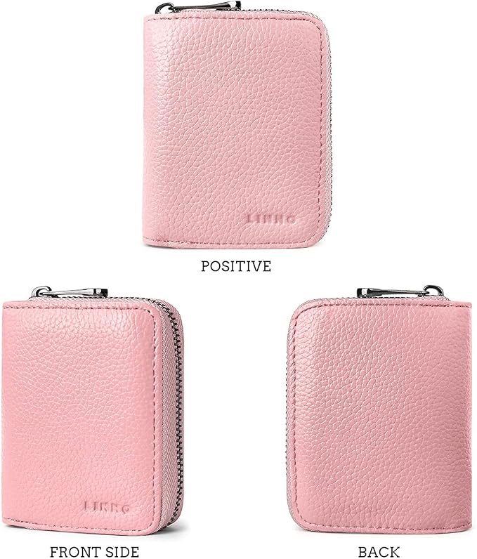 Linno RFID 20 Slots Credit Card Holder Genuine Leather Small Wallet for Women or Men with Zipper