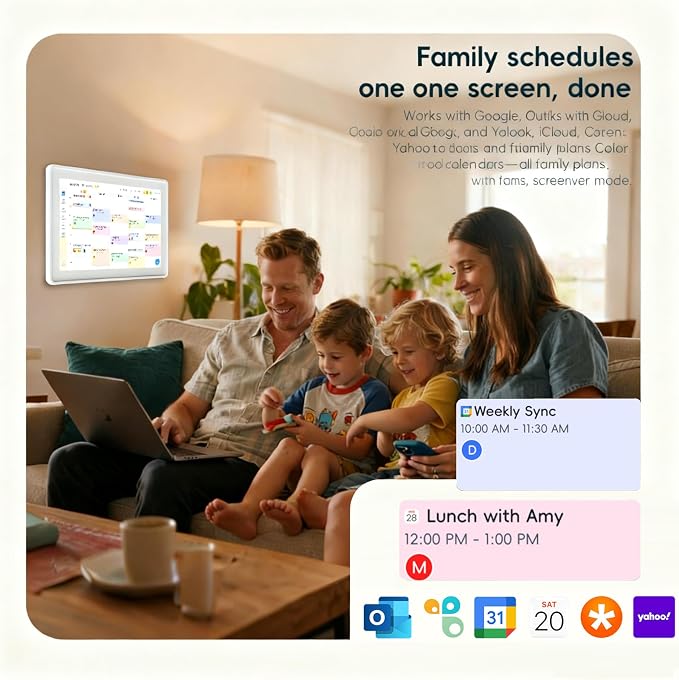 15.6 Inch Digital Family Calendar Organizer, Wall-Mountable and Tabletop Design, Smart Schedule Planner with Photo Frame Function, Grey