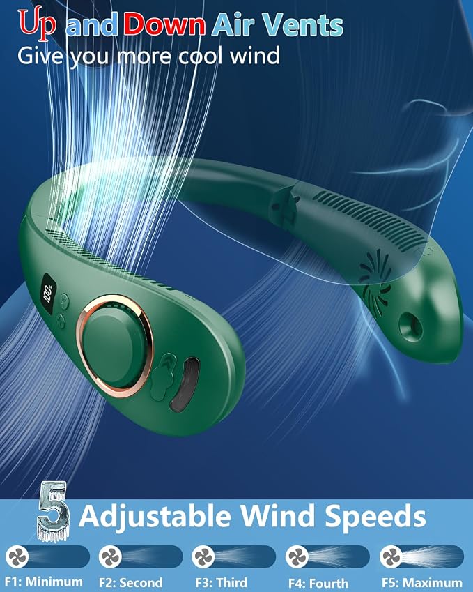 Personal Fans for Your Neck,Folding Neck Fan with Mist Spray Rechargeable Usb-C 5 Speeds,Light Weight Neckband Cooling Water Misting Fans that Blow Cold Air,Cordless Compact Fan for Adults Kids Labor