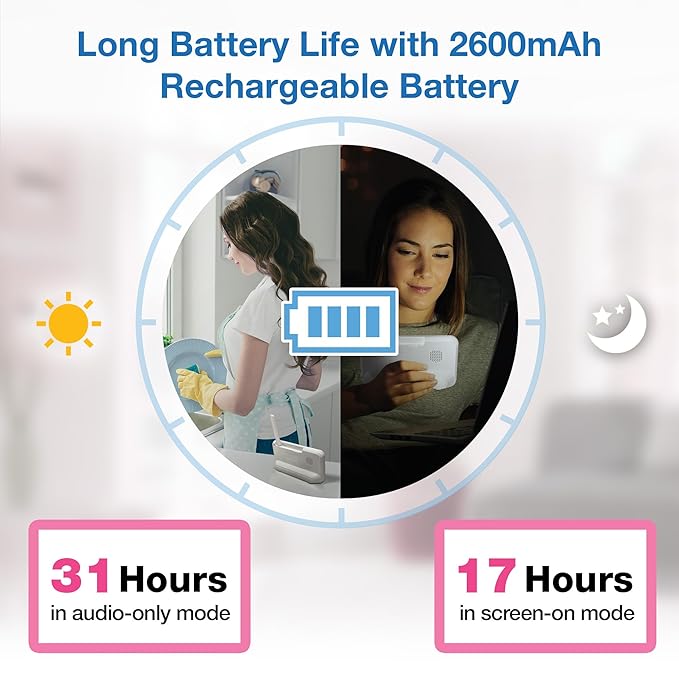 VTech 2 Cameras Video Baby Monitor with 5" LCD Screen,Up to 17Hrs Video & 31Hrs Audio, Night Vision, Pan-Tilt-Zoom, Lullabies, Soothing Sounds, Temperature Sensor,Split Screen, No WiFi: 924-2W