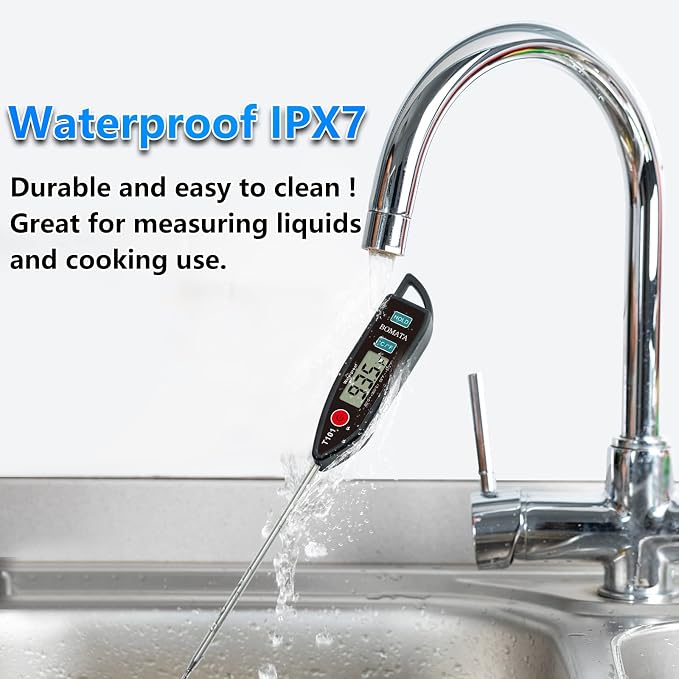 BOMATA 2 Pack Waterproof IPX7 Meat Thermometer, Food Thermometer | Instant Read, Long Probe, for Water, Liquid, Kitchen Cooking, Grill,BBQ ! T101 X 2 Pcs (Black & Red)…