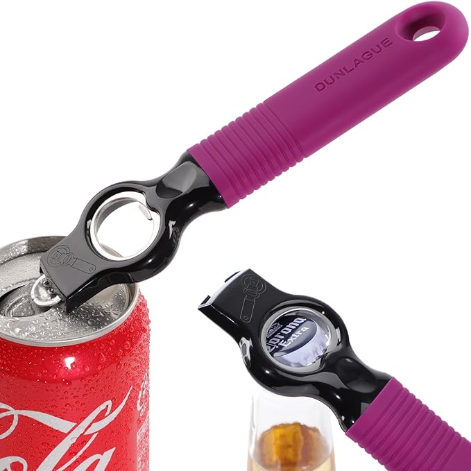 2-Pack Magnetic Beer Bottle Opener & Soda Can Opener, 2-in-1 Bottle Opener and Can Tab Opener Tool for Bartender, Long Nails, Arthritis, Seniors, Silicone Handle with Build in Magnet - Rosy