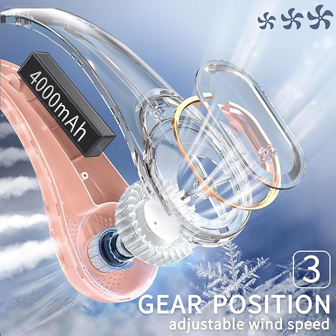 FrSara Neck Fan, Portable Personal Fan Strong Wind, 4000mAh, 360° Cooling | Air Volume, No Hair Twisting, Air Volume On 2 Sides, Non-Slip, Quick Charge, Long Use Time, Gift for Women, Men, Birthday