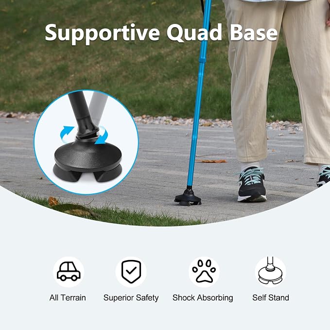 Rehaescort Walking Cane for Men & Women - Folding, Adjustable, Lightweight, Walking Canes for Seniors Balance, Free Standing, Pivot Tip, Soft Handle, Foldable Walking Sticks with Travel Bag