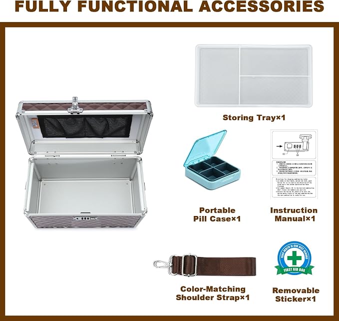 Storage Lock Box with Combination Lock, Lockable Medicine Storage Box, Empty First Aid Box, Security Lock Box, Multipurpose Locking Box for Home and Outdoor Use (Coffee, Large)
