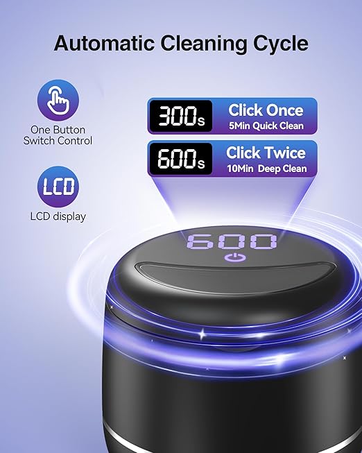 Ultrasonic Retainer Cleaner, 48kHz Denture Cleaner Machine with Dual Mode Digital Timer for Braces, Night Guard, Mouthguard, Toothbrush, Jewelry, 7.8OZ Dental Cleaning Pod