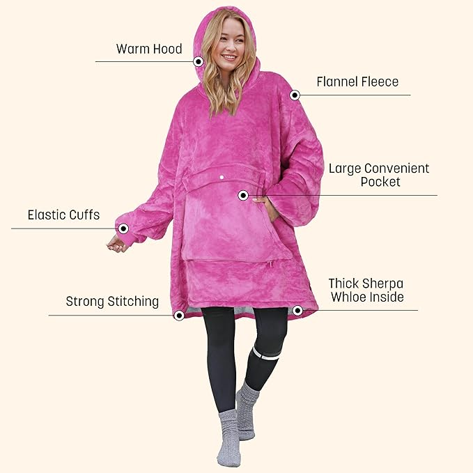 Catalonia Oversized Blanket Hoodie Sweatshirt, Wearable Sherpa Lounging Pullover for Adults Women Men