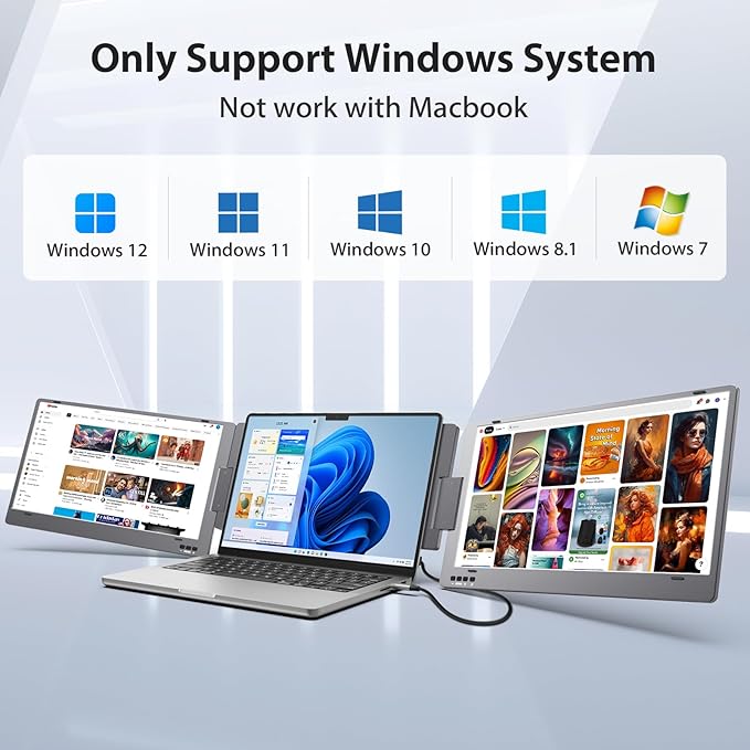 KYY Triple Laptop Screen Extender, 14" 1080P FHD IPS Dual Portable Extended Monitor, USB C Travel for 12-16'' Laptop, 210°Rotation & Kickstand, Plug and Play, X90 (Windows Only)
