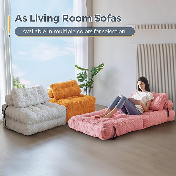 MAXYOYO Folding Sofa Bed, Convertible Sleeper Chair with Pillow Foldable Mattress with Back Support, Portable Fold Out Chair Bed Comfy Floor Sofa Lounge for Living Room Bedroom Apartment