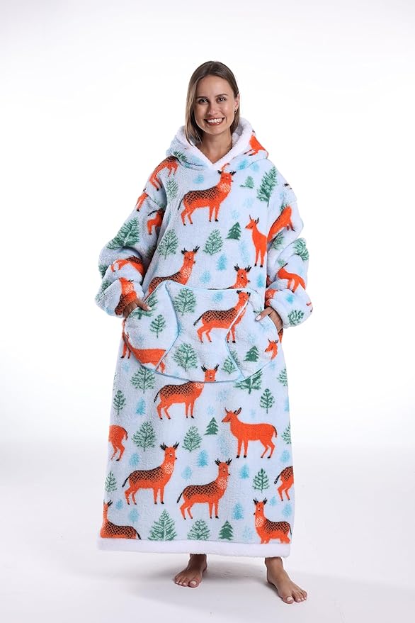 Blanket Hoodie, Long Hooded Blanket Sweatshirt as Birthday Gifts for Women Men, Long Wearable Blanket for Women Men.