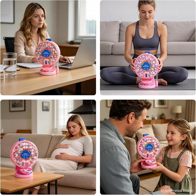 Pink Pill Organizer with No-Flip Design for Women to Take Daily Vitamins | One-Touch Button Pill Container with Med Cup & Tweezers for Medicine Hygienic, Free-Standing or Wall-Mounted for Medicine