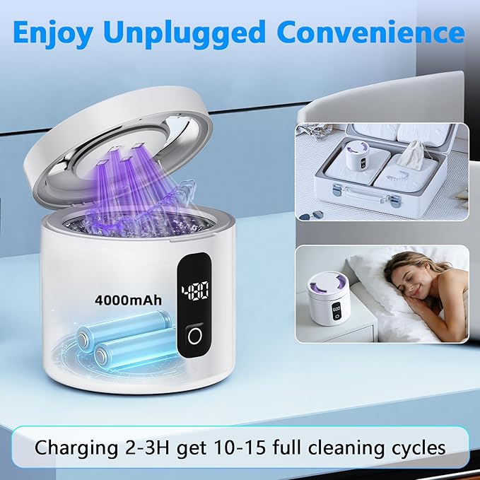 Ultrasonic Retainer Cleaner Machine, 2026 Upgraded Rechargeable 4000mAh Battery | 48kHz Ultrasonic Dental Pod for Night Guard, Invisalign, Braces, Denture, Toothbrush and Jewelry Cleaning - White