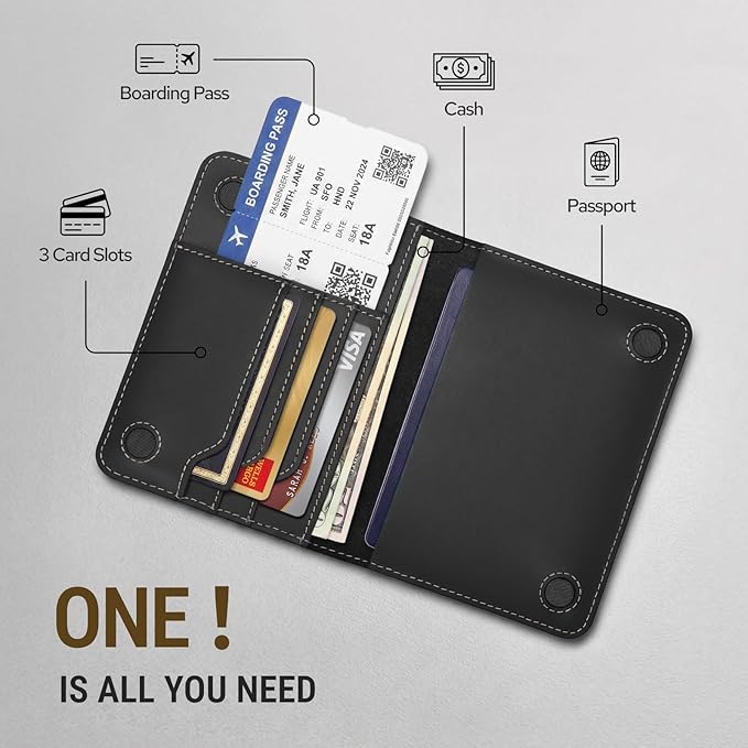 ALLIVE Passport Holder for Travel, Genuine Leather Passport Holder with AirTag Slot, Magnetic Closure, RFID Blocking Passport Cover Travel Wallet for Women Men