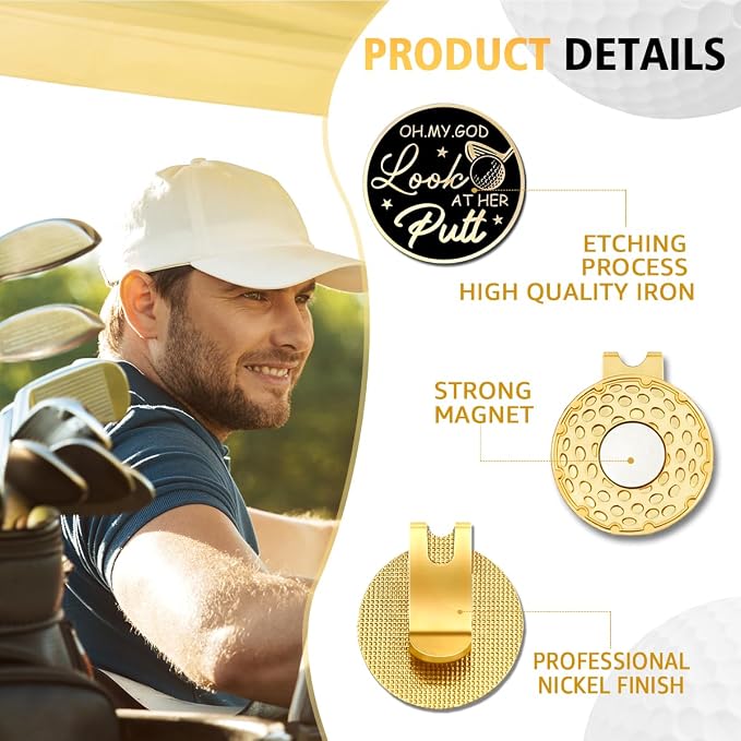 Black Gold Golf Ball Marker with Hat Clip, Funny Golf Accessories for Men Women Dad Mom Grandpa Golf Lover