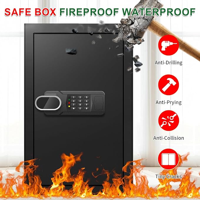 5.1 Cuft Large Home Safes Water and Fireproof with Digital Keypad & Key Lock, Fire Security Safes with 3 Removable Shelves, Anti-Pry Safe Box for Money Documents Jewelry, 23.62"H x14.96"W x 12.2"D