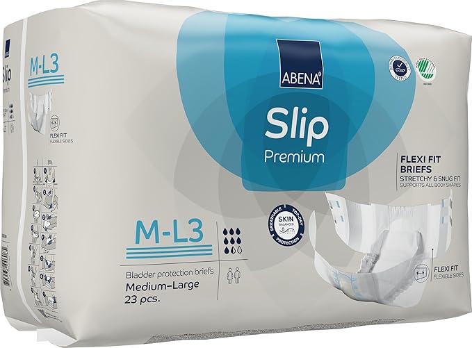 Abena Slip Flexi-Fit Premium Incontinence Briefs, Level 3, (Medium to Extra Large), Medium/Large, 23 Count