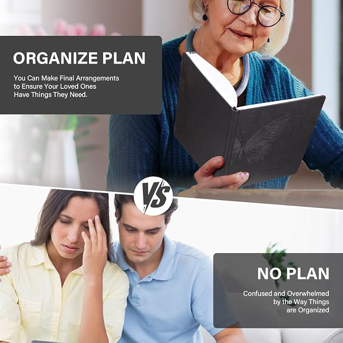 Molekaus End of Life Planner with Tabs, 7"x10" | Guided Estate Planning Organizer, Large Print, 120GSM Thick Paper, Inner Document Pockets for Final & Legal Affairs, Black