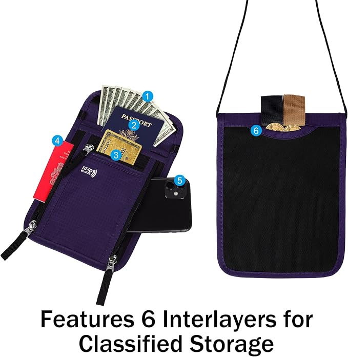 Travel Pouch Neck Wallet Family Passport Holder Organizer Case with RFID Blocking | Family Passport Holder