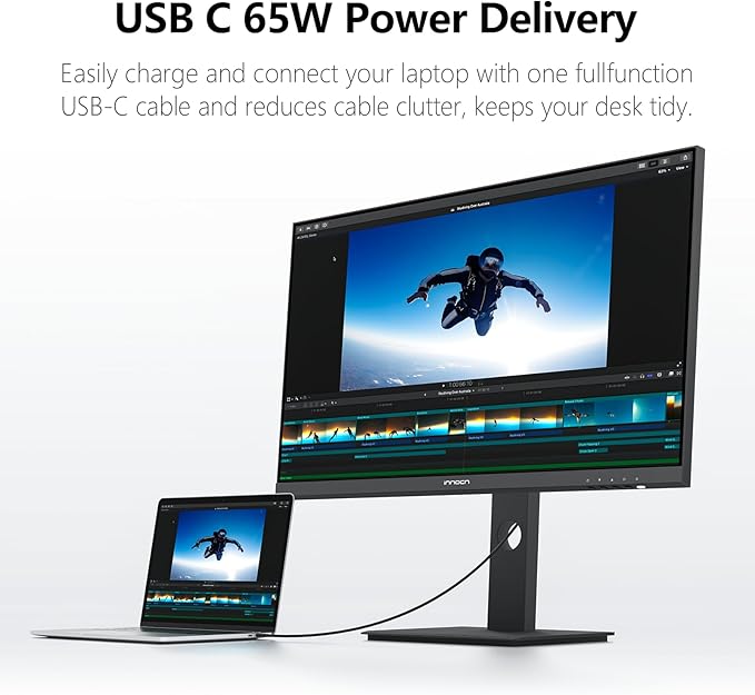 INNOCN 27 Inch 4K Monitor Computer UHD 3840 x 2160 LCD IPS Display, HDR400, USB Type C DP HDMI PC Monitor, 1.07B+ Colors, Built-in Speakers, Pivot/Height Adjustable Stand, Black