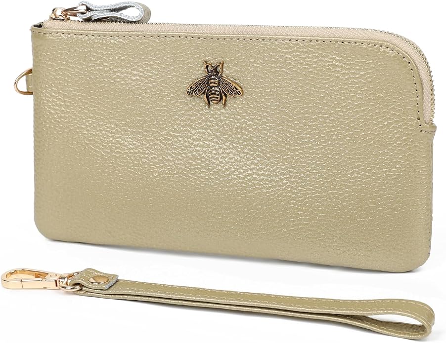 imeetu Wristlet Wallets for Women, Wristlet Clutch Purse, Phone Wallet | Genuine Leathe Wallet Women, Lightweight Water-resistant Long Wallet with Wrist Strap, Zip Coin Pocket, Gift Box, Bee Decor