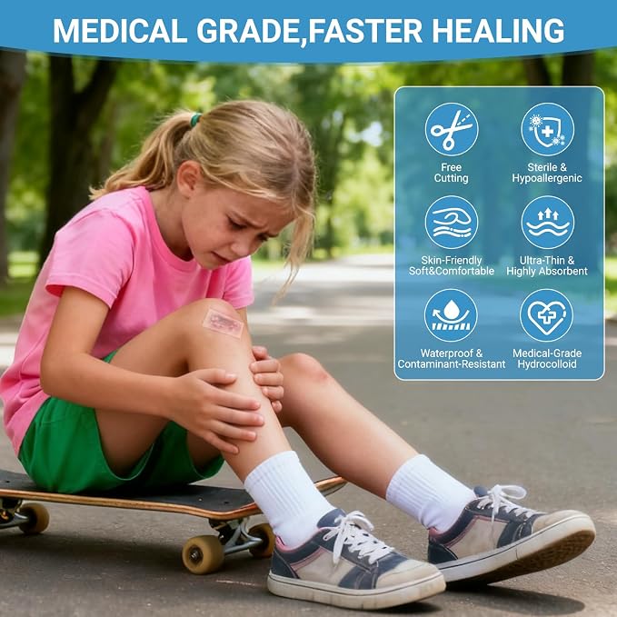 Hydrocolloid Roll Bandages - DIY Size & Shape, Extra Large Medical-Grade Hydrocolloid Roll with Self-Adhesive, Ultra Absorbent, Flexible & Waterproof, First Aid Kit Essential(2in*16ft)